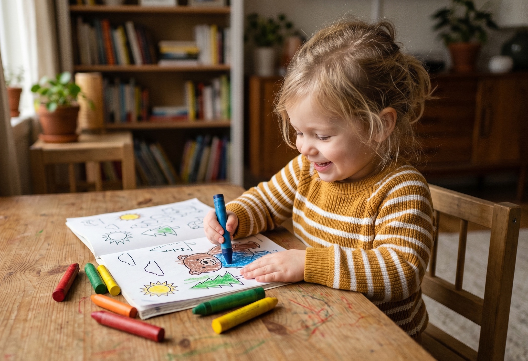 Young child coloring Child coloring with crayons
